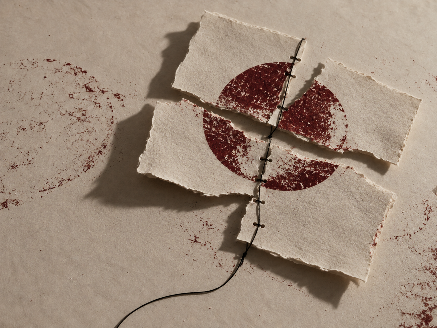 Fragmentos de papel cosidos reconstruyen fuera de registro una señal circular rota
